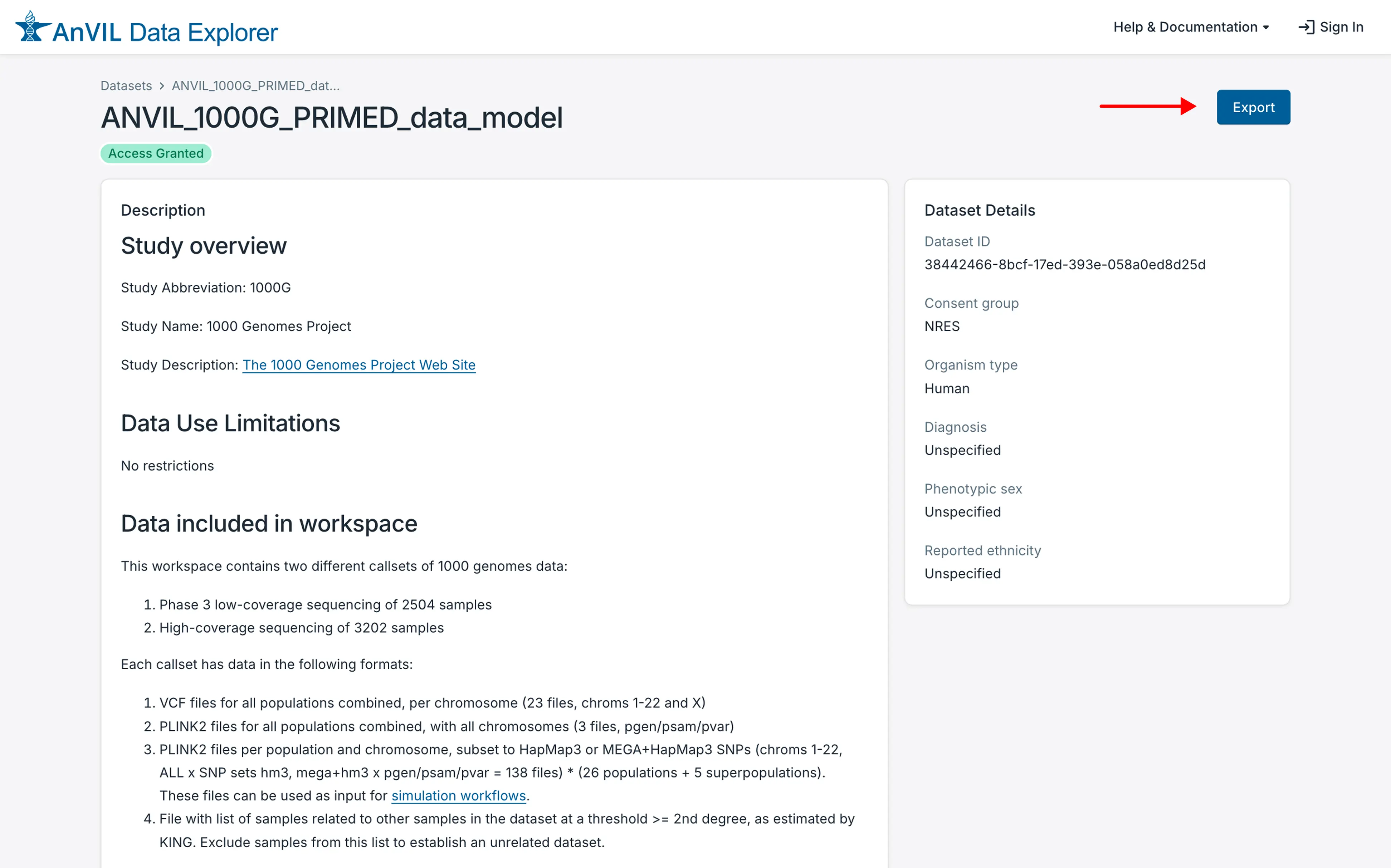 Click the Export button
