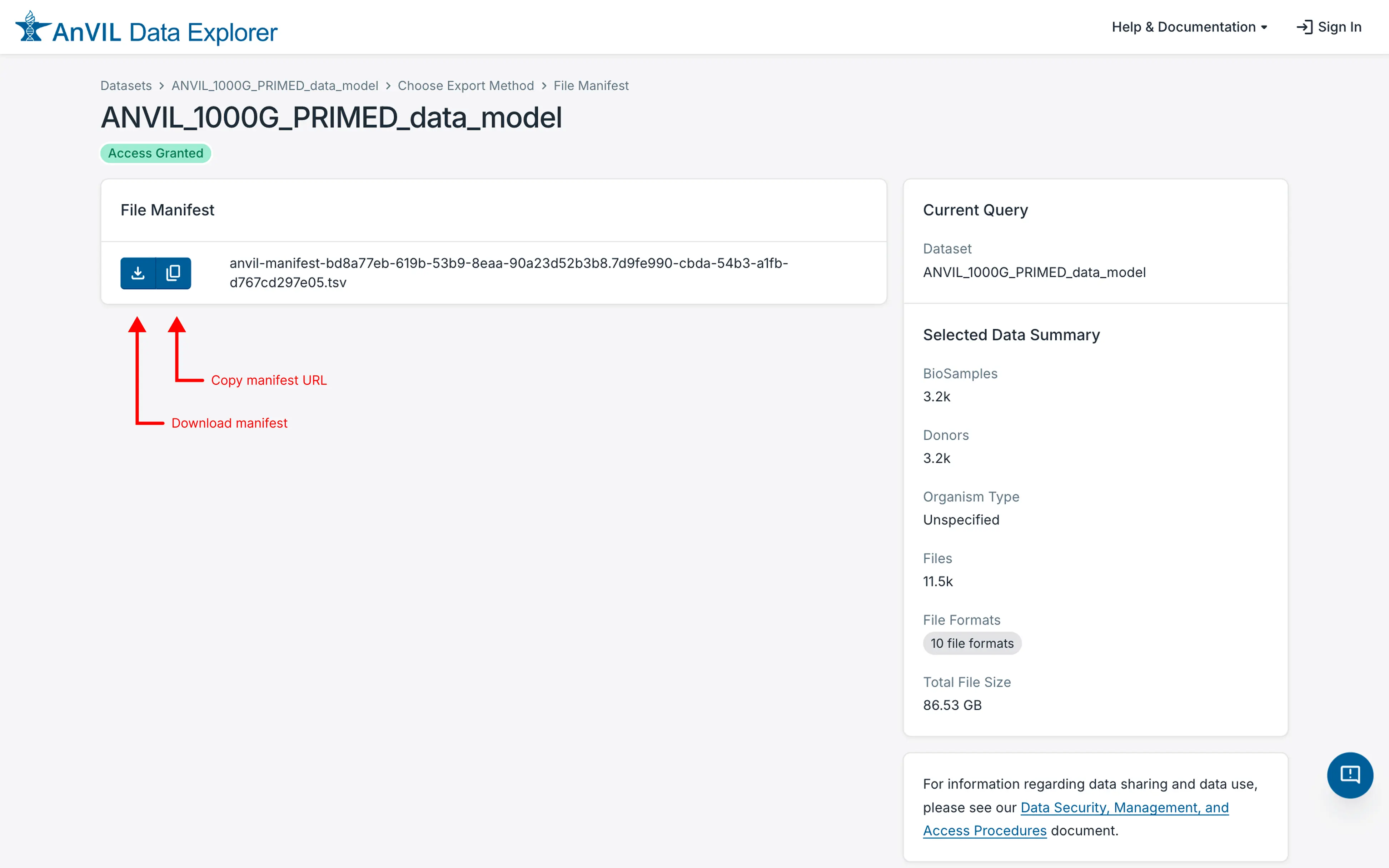 Download or copy the manifest link