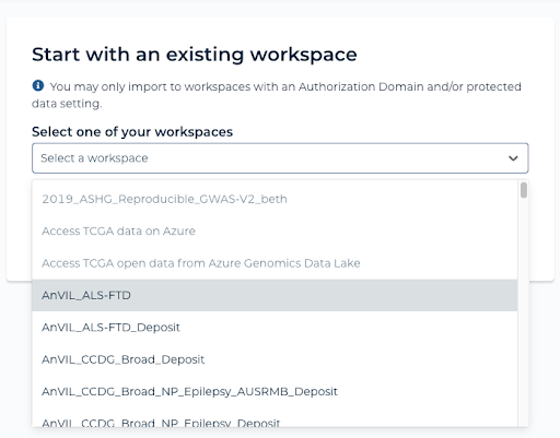 Start with Existing Workspace